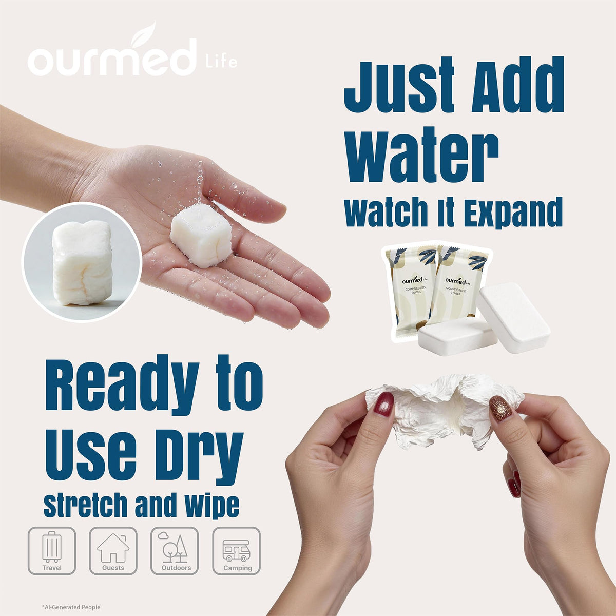 Ourmed Life Compressed Towel in a gym bag