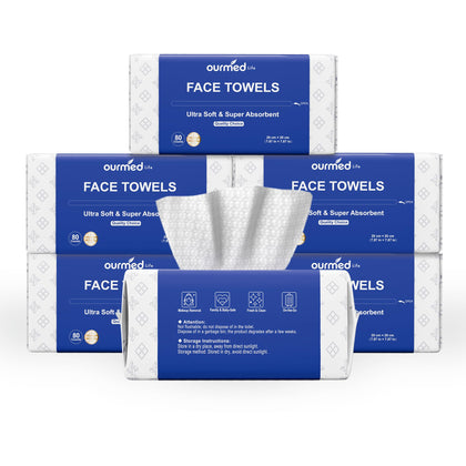 Ourmed Life Disposable Biodegradable Face Towels front view, packaged