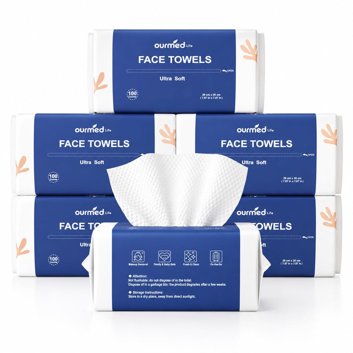 ourmed life Disposable Face Towels 600 Count front view