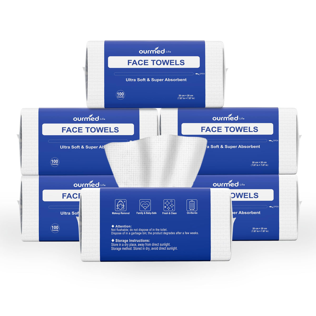 Ourmed Life Disposable Face Towels 600 Count front view
