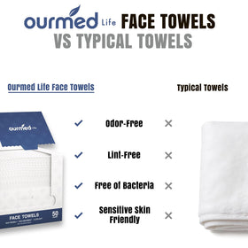 ourmed life disposable face towels displayed on bathroom counter