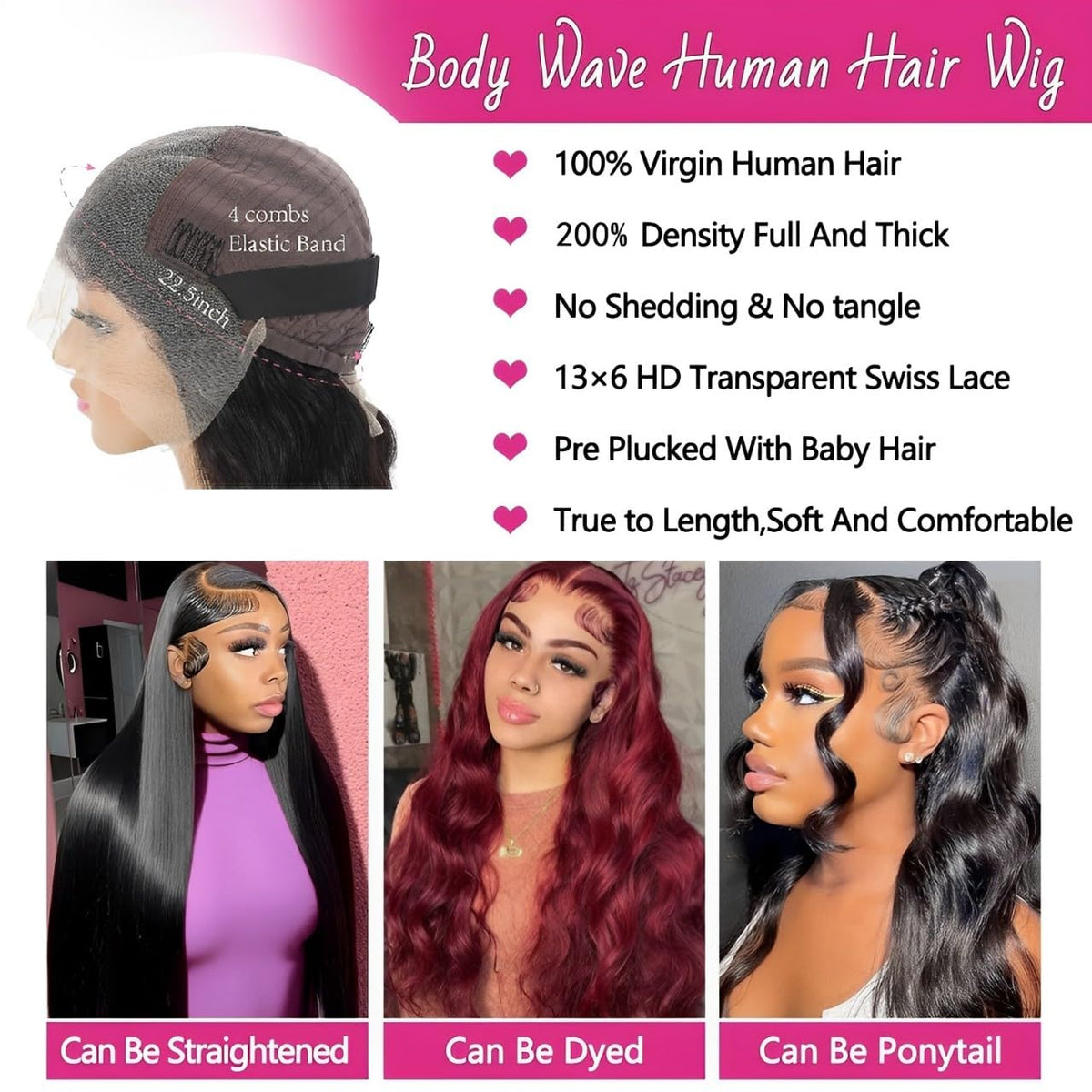 oveflect 30-Inch Body Wave Human Hair Lace Front Wig back view