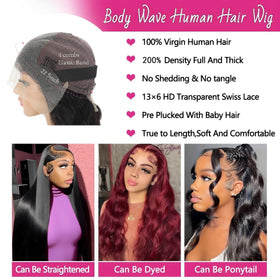 oveflect 30-Inch Body Wave Human Hair Lace Front Wig back view