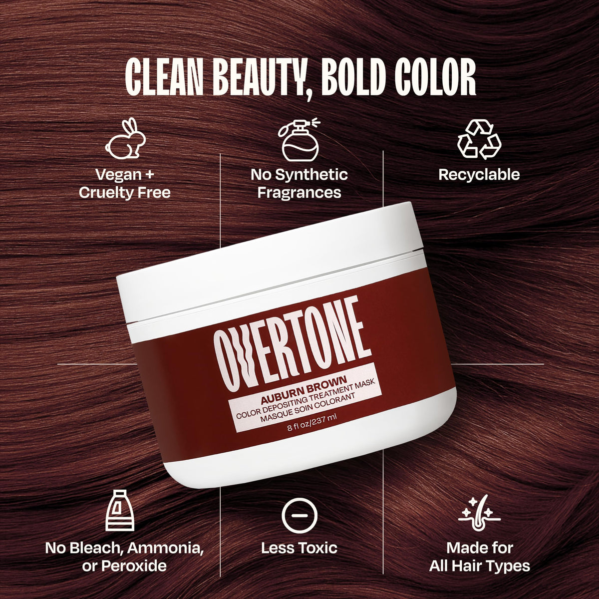oVertone Auburn Brown Hair Mask application on hair