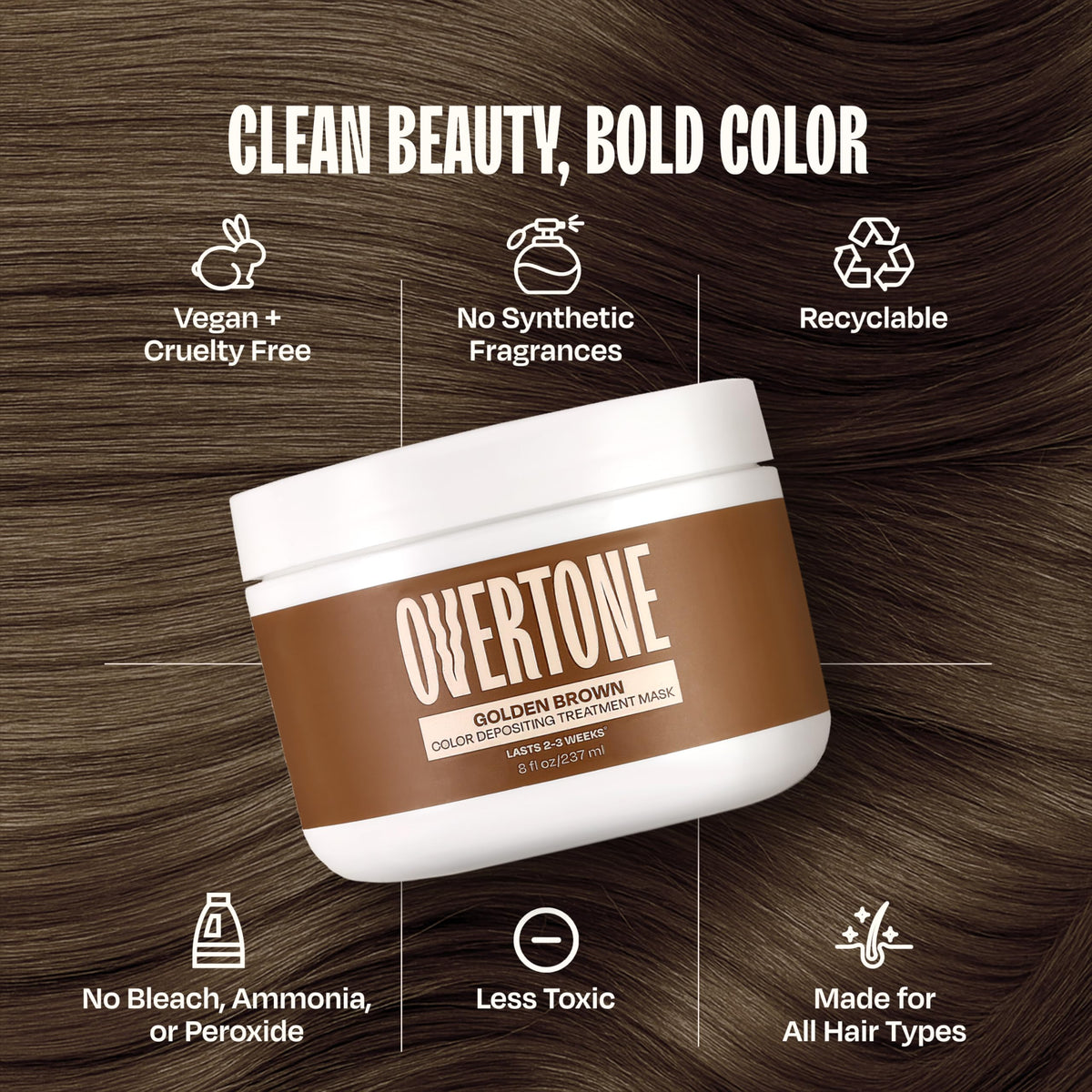 oVertone Golden Brown Hair Mask back view with ingredients