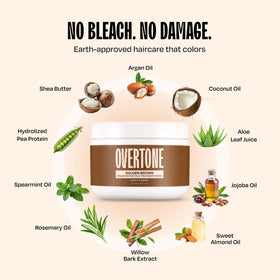 oVertone Golden Brown Hair Mask with hair before and after