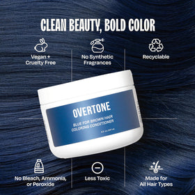oVertone Indigo Iris Hair Mask on a bathroom shelf