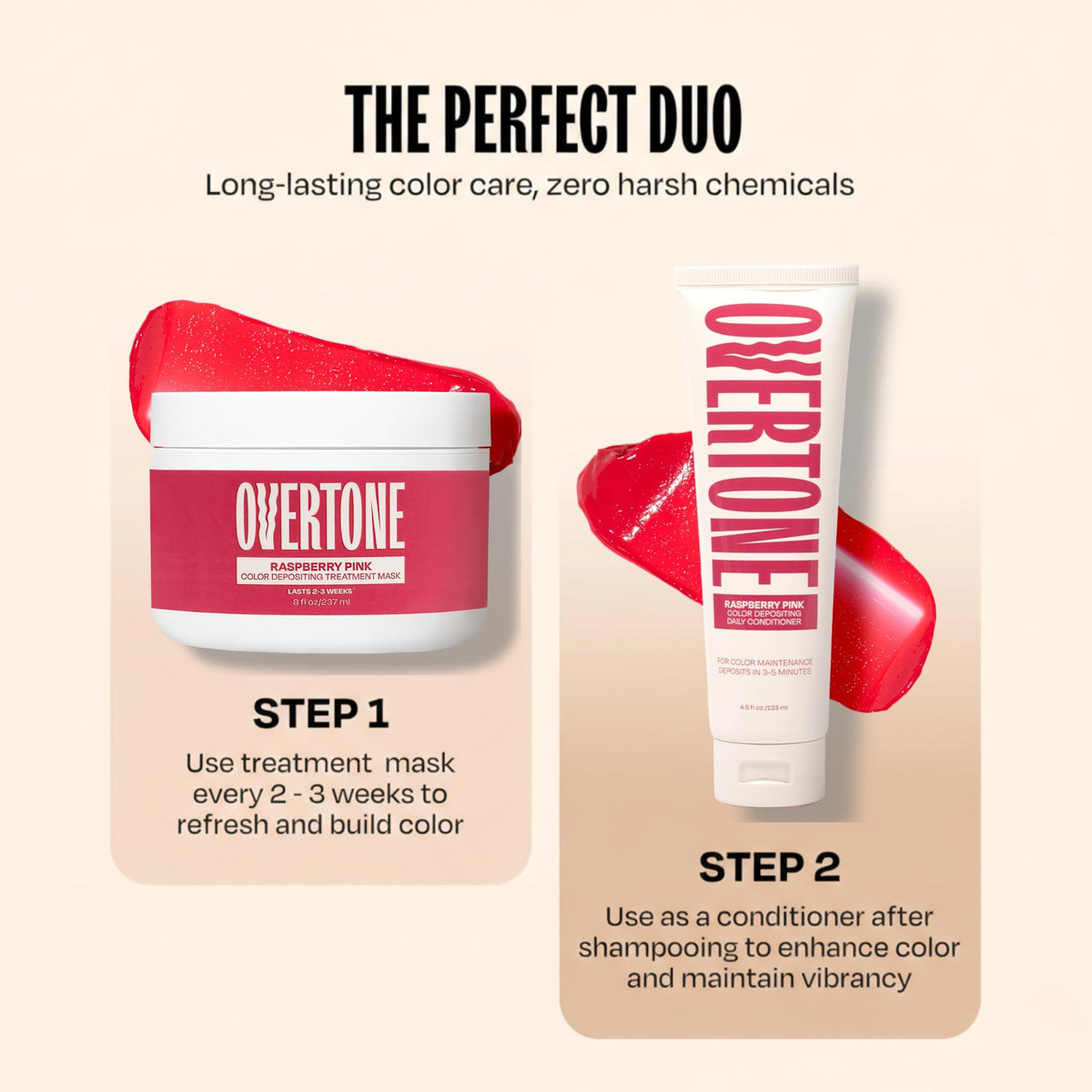 oVertone Raspberry Pink Daily Conditioner back view with ingredient list