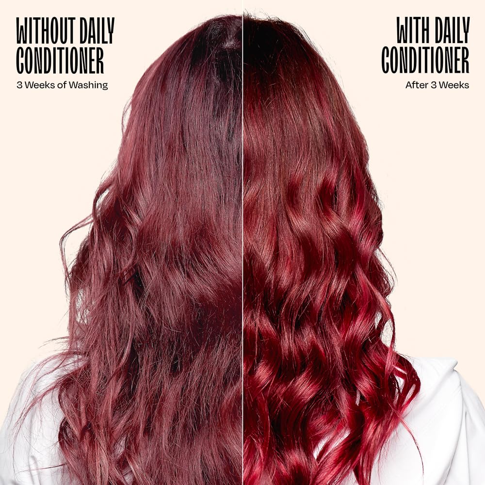 oVertone Raspberry Pink Daily Conditioner lifestyle scene with hair products