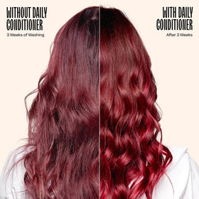 oVertone Raspberry Pink Daily Conditioner lifestyle scene with hair products