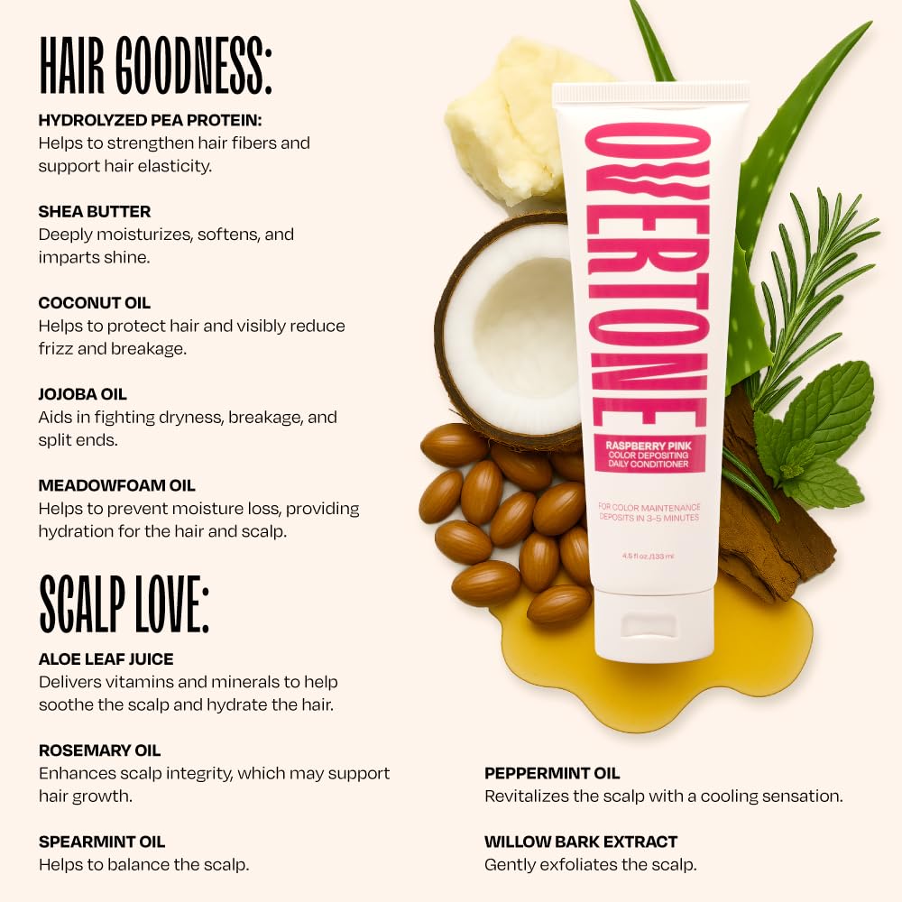 oVertone Raspberry Pink Daily Conditioner side view showing packaging details