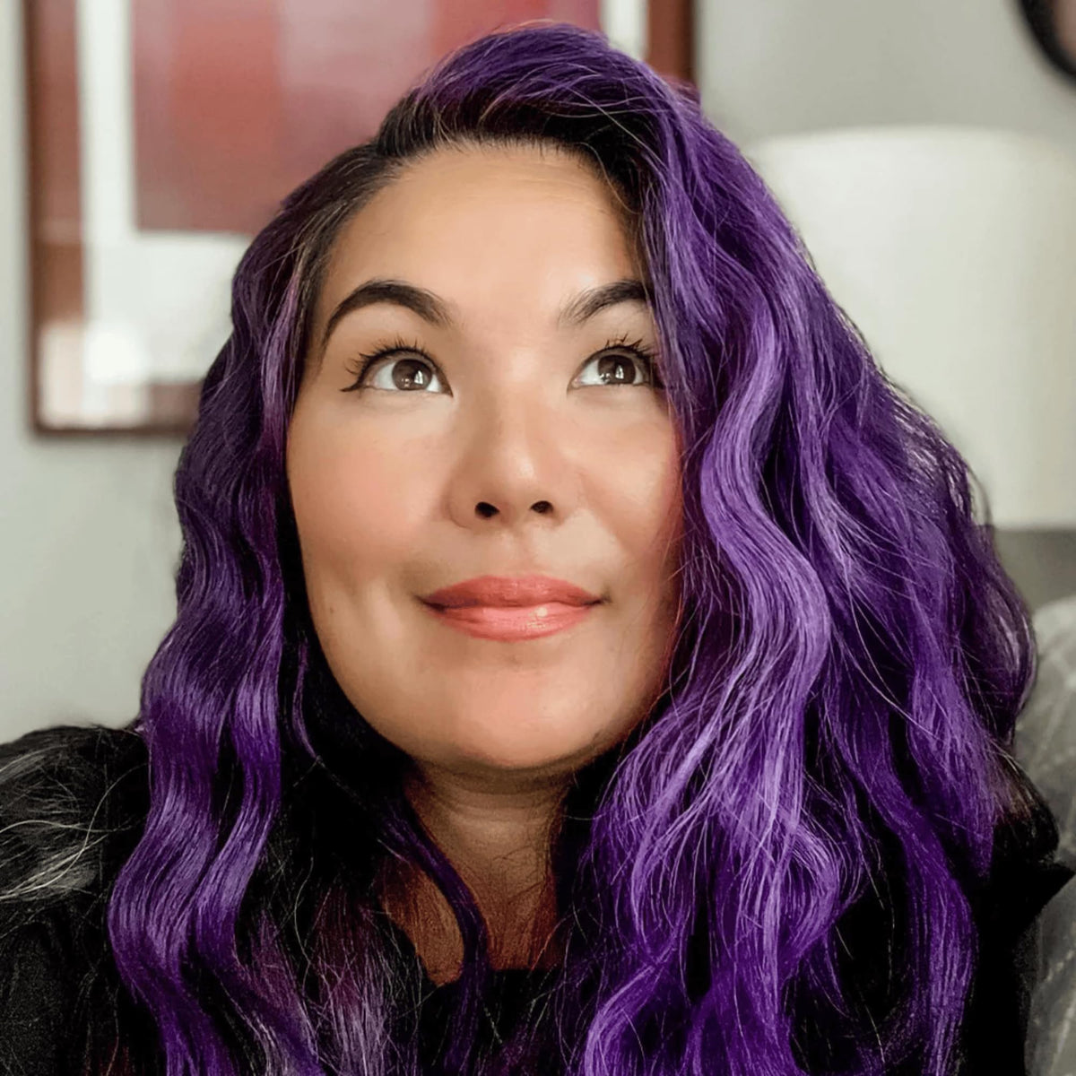 oVertone Vibrant Purple Hair Mask in a bathroom setting