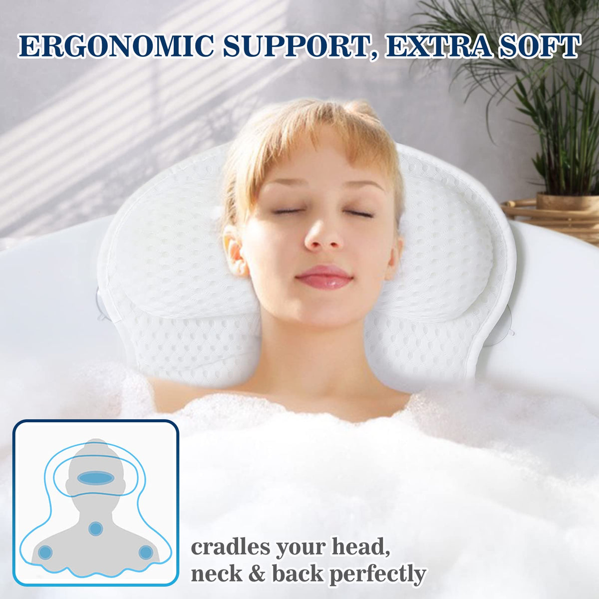 Ozyalo Bath Pillow back view showing suction cups