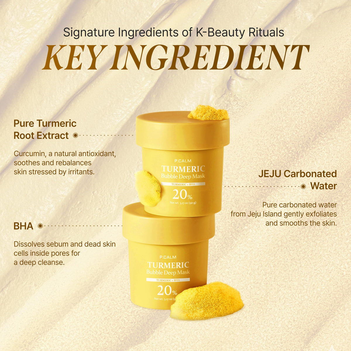 P.CALM Turmeric Bubble Deep Mask application on skin