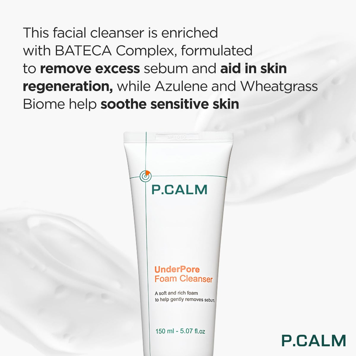 P.CALM Underpore Foam Cleanser 150ml on bathroom counter