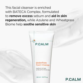 P.CALM Underpore Foam Cleanser 150ml on bathroom counter
