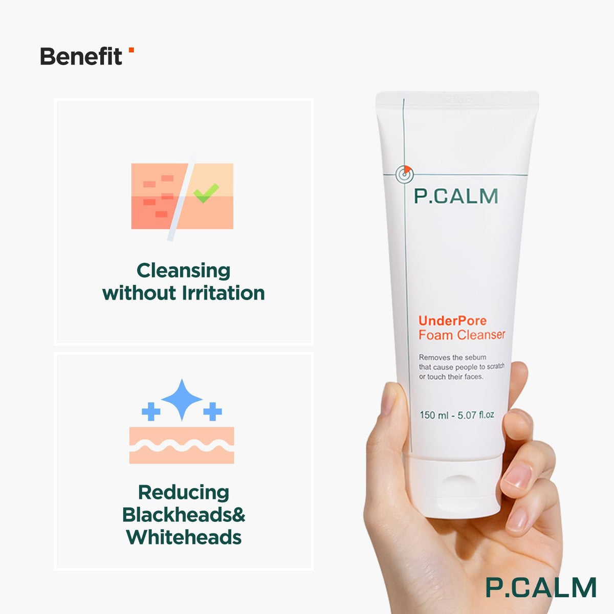 P.CALM Underpore Foam Cleanser 150ml side view