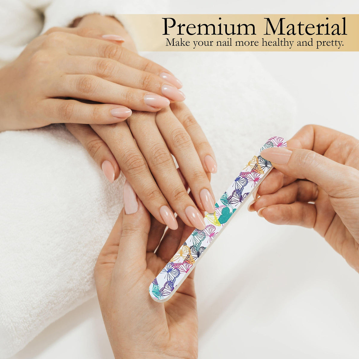 P2P Nails Colorful Nail File Strips in a beauty routine setting