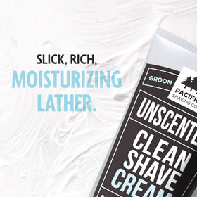 Pacific Shaving Company Sensitive Shaving Cream on bathroom shelf