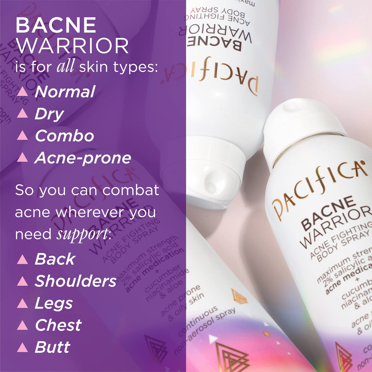 Pacifica Bacne Warrior Spray showing back label and ingredients