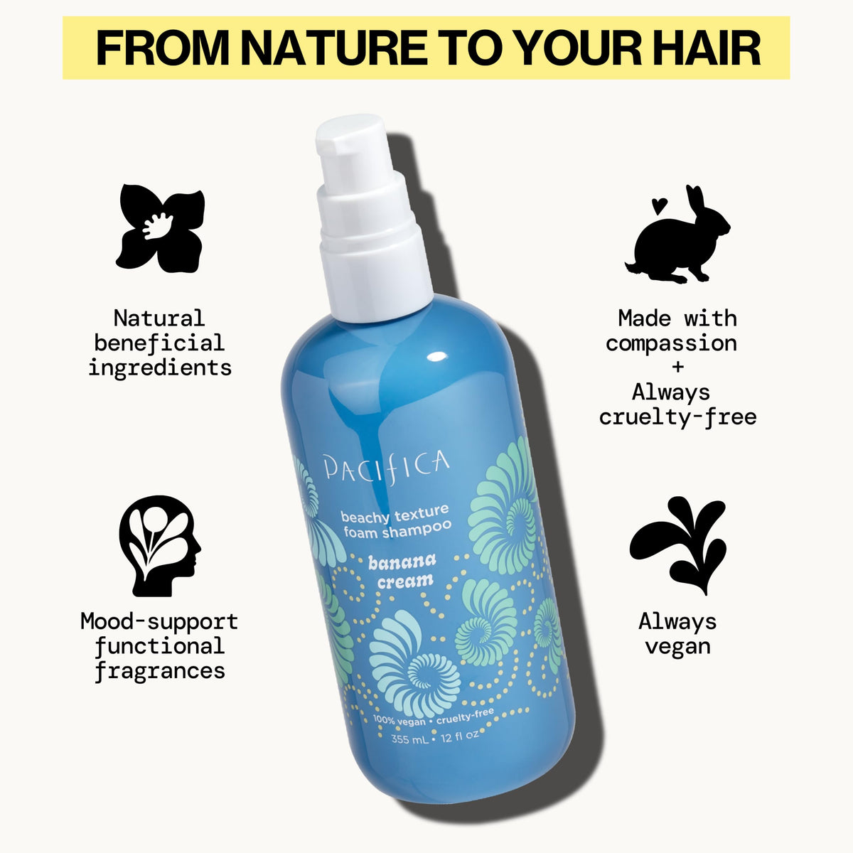 Pacifica Banana Cream Beachy Texture Foam Shampoo bottle side view