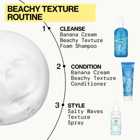 Pacifica Banana Cream Beachy Texture Foam Shampoo in use on wet hair