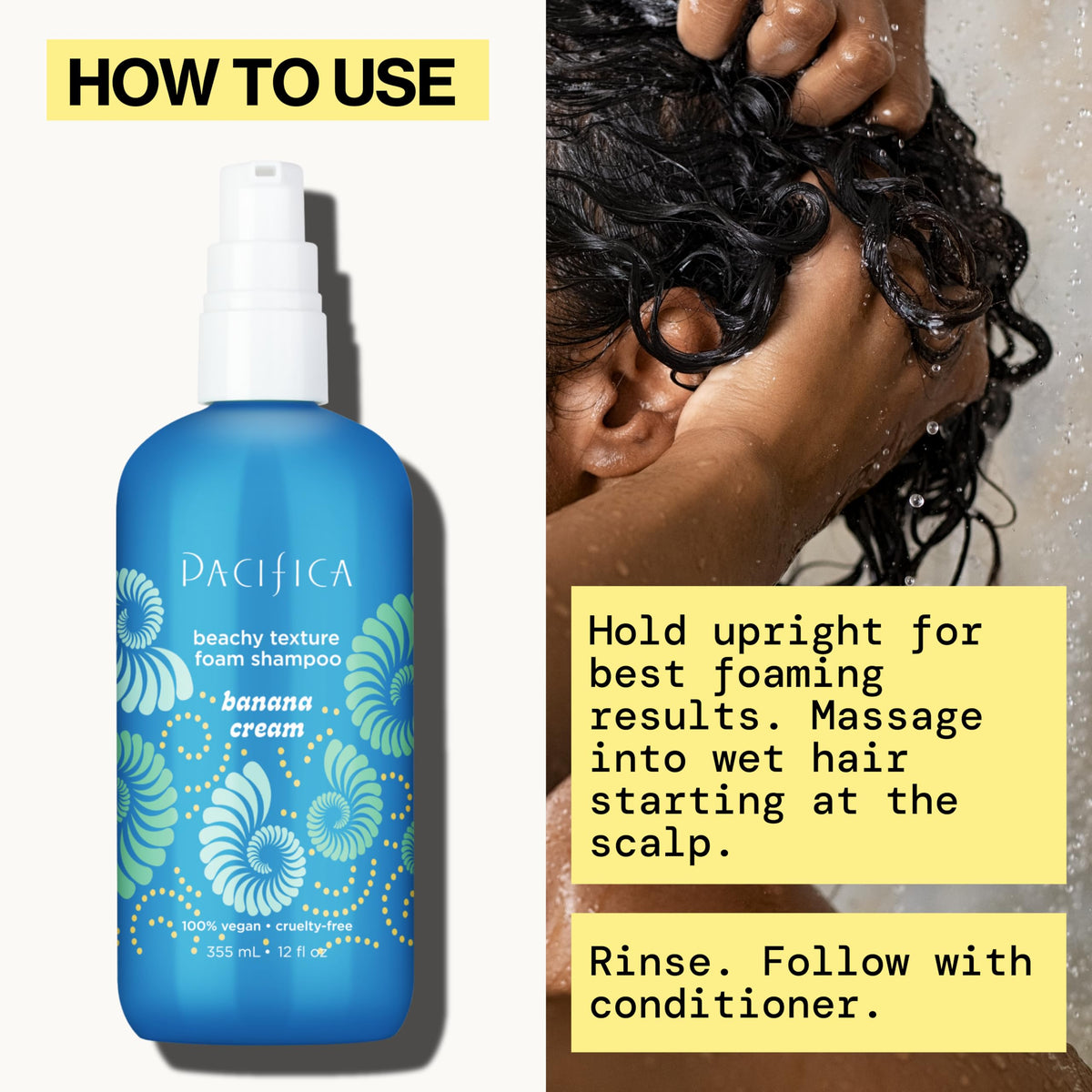 Pacifica Banana Cream Beachy Texture Foam Shampoo with tropical fruits