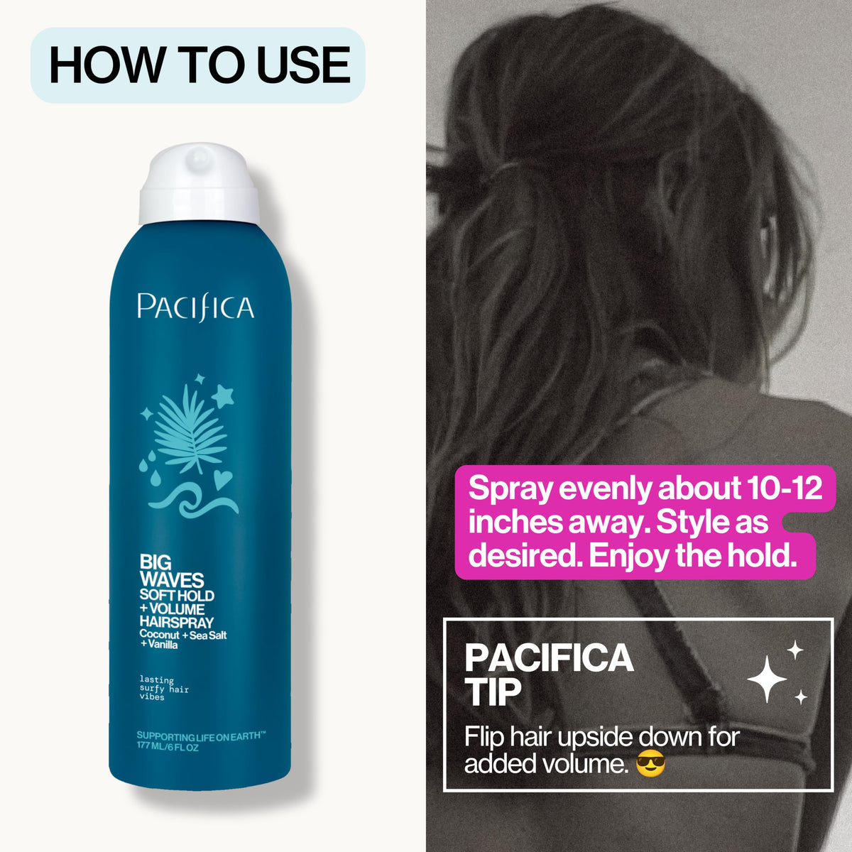 Pacifica Big Waves Coconut Vanilla Sea Salt Hairspray travel size