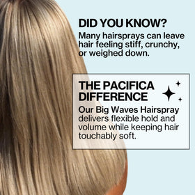 Pacifica Big Waves Coconut Vanilla Sea Salt Hairspray with beach background