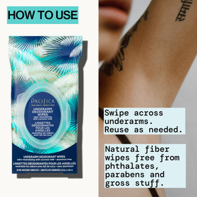 Pacifica Coconut Milk Deodorant Wipes close-up with a hand holding it