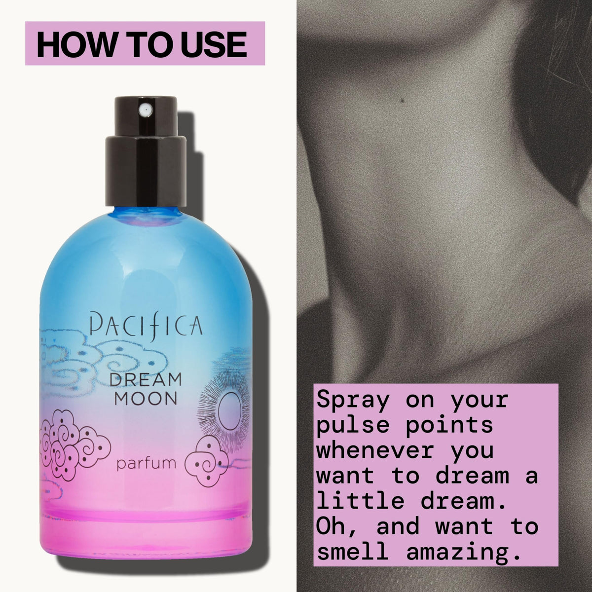 Pacifica Dream Moon Spray Perfume 2 fl oz with floral background