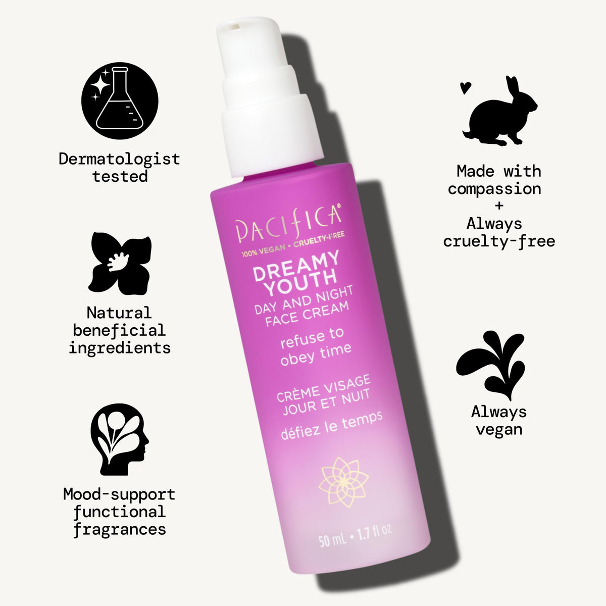 Pacifica Dreamy Youth Face Cream side view with packaging