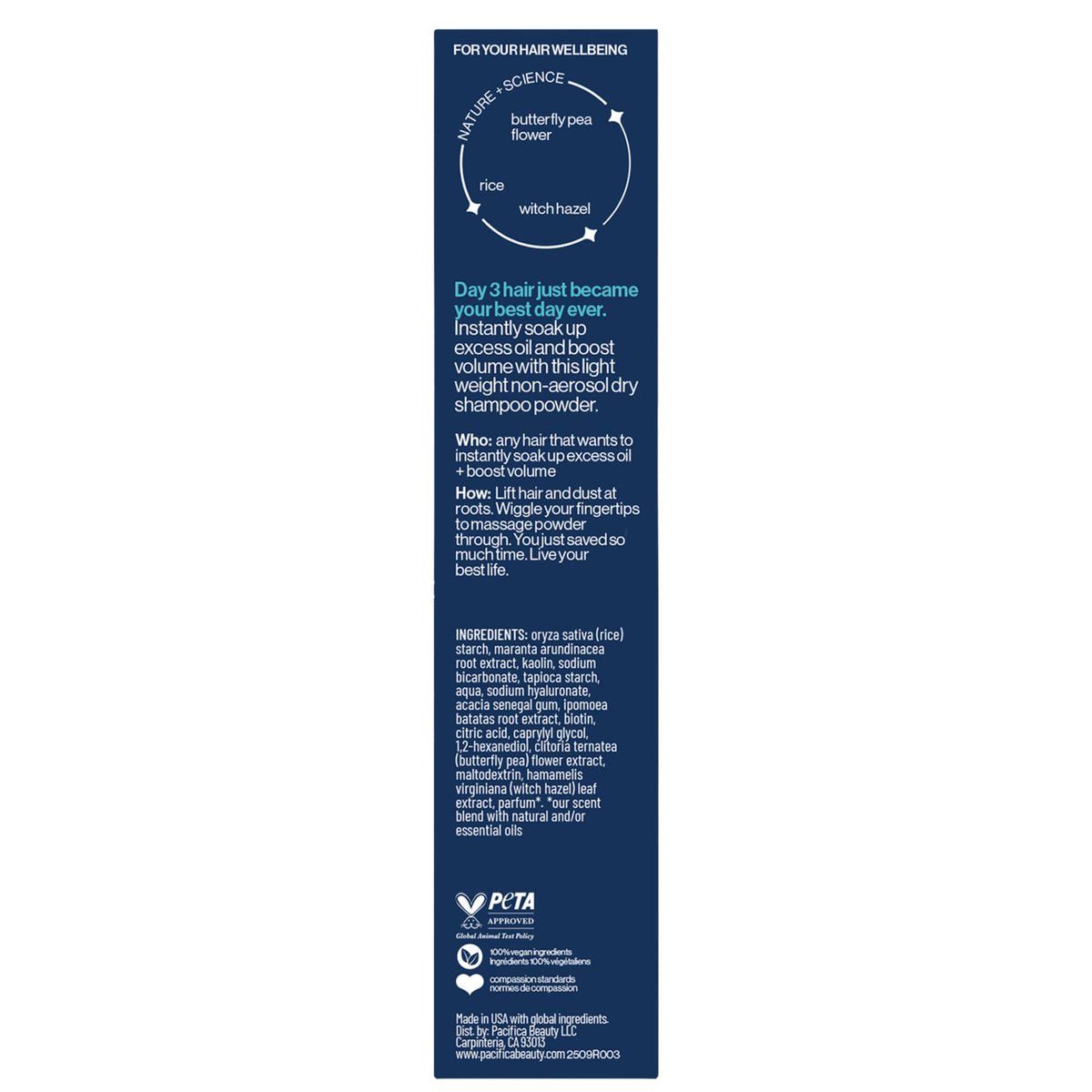 Pacifica Dry Shampoo Powder 82g packaging on a white background