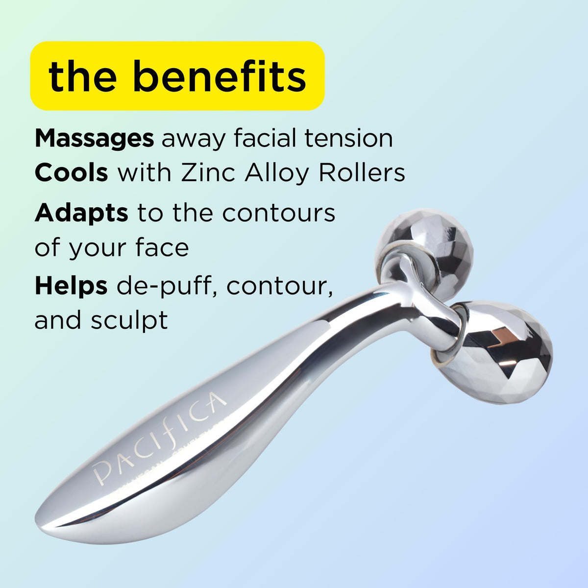 Pacifica Future Youth Face Roller dual zinc alloy rollers close-up