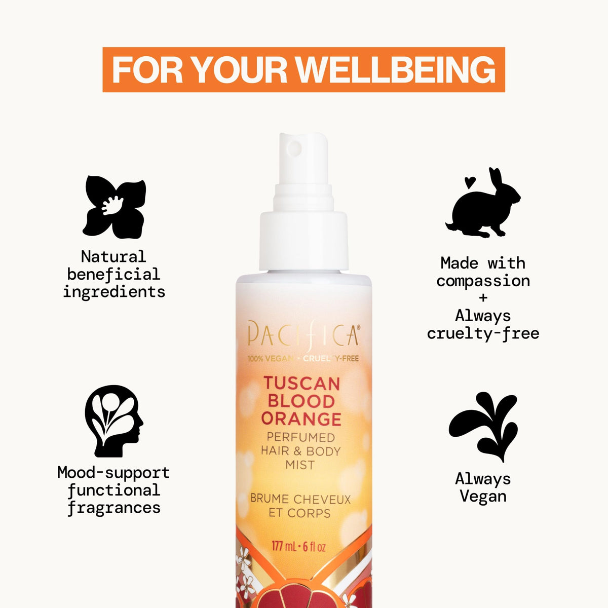 Pacifica Hair & Body Fragrance Mist Tuscan Blood Orange bottle with cap