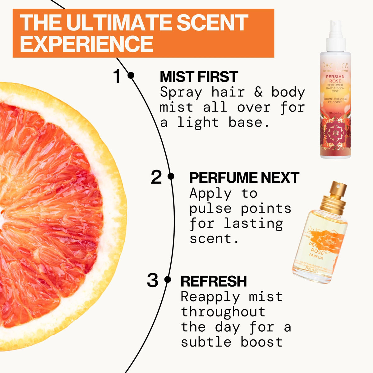 Pacifica Hair & Body Fragrance Mist Tuscan Blood Orange mist being sprayed