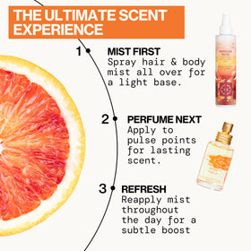 Pacifica Hair & Body Fragrance Mist Tuscan Blood Orange mist being sprayed