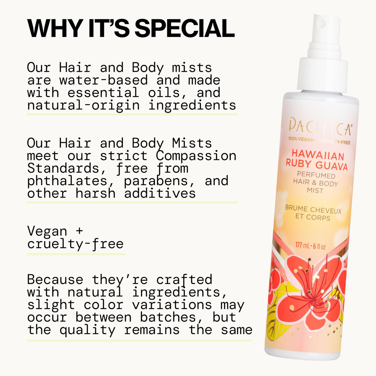 Pacifica Hawaiian Ruby Guava Body Mist with fresh guava fruit