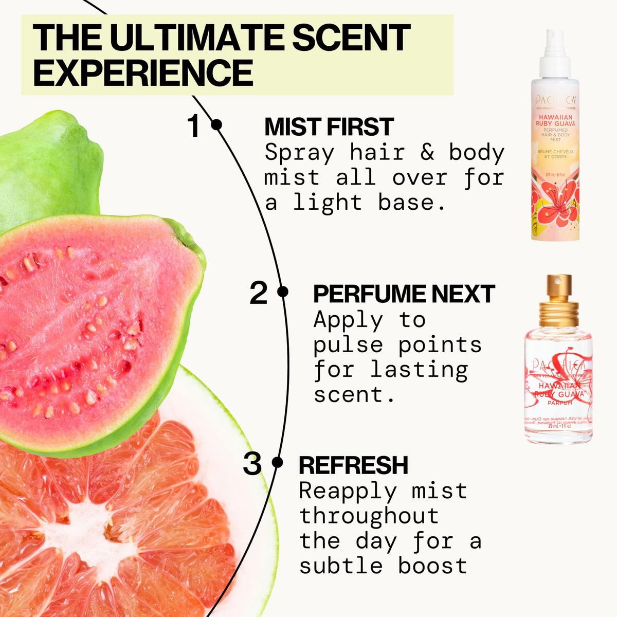 Pacifica Hawaiian Ruby Guava Body Mist with tropical flowers