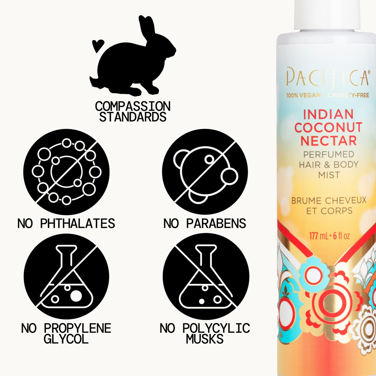 Pacifica Indian Coconut Nectar Hair & Body Mist bottle with label