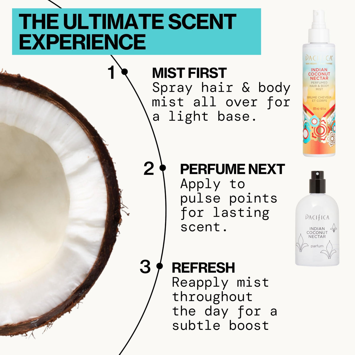 Pacifica Indian Coconut Nectar Hair & Body Mist held in hand