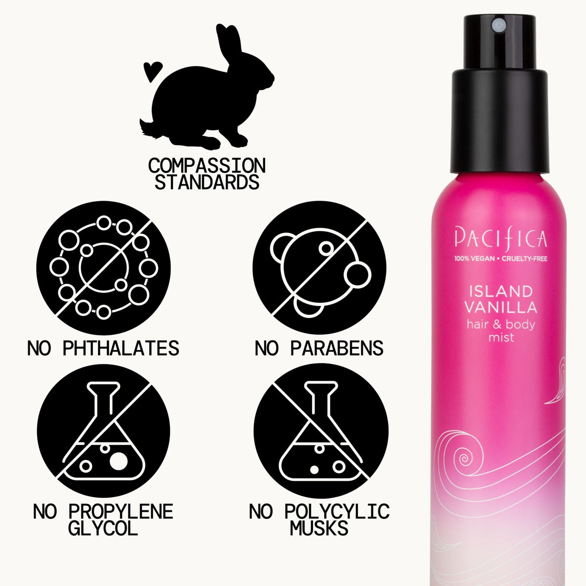 Pacifica Island Vanilla Body Mist 5 oz bottle side view