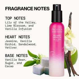 Pacifica Island Vanilla Body Mist 5 oz in a travel bag