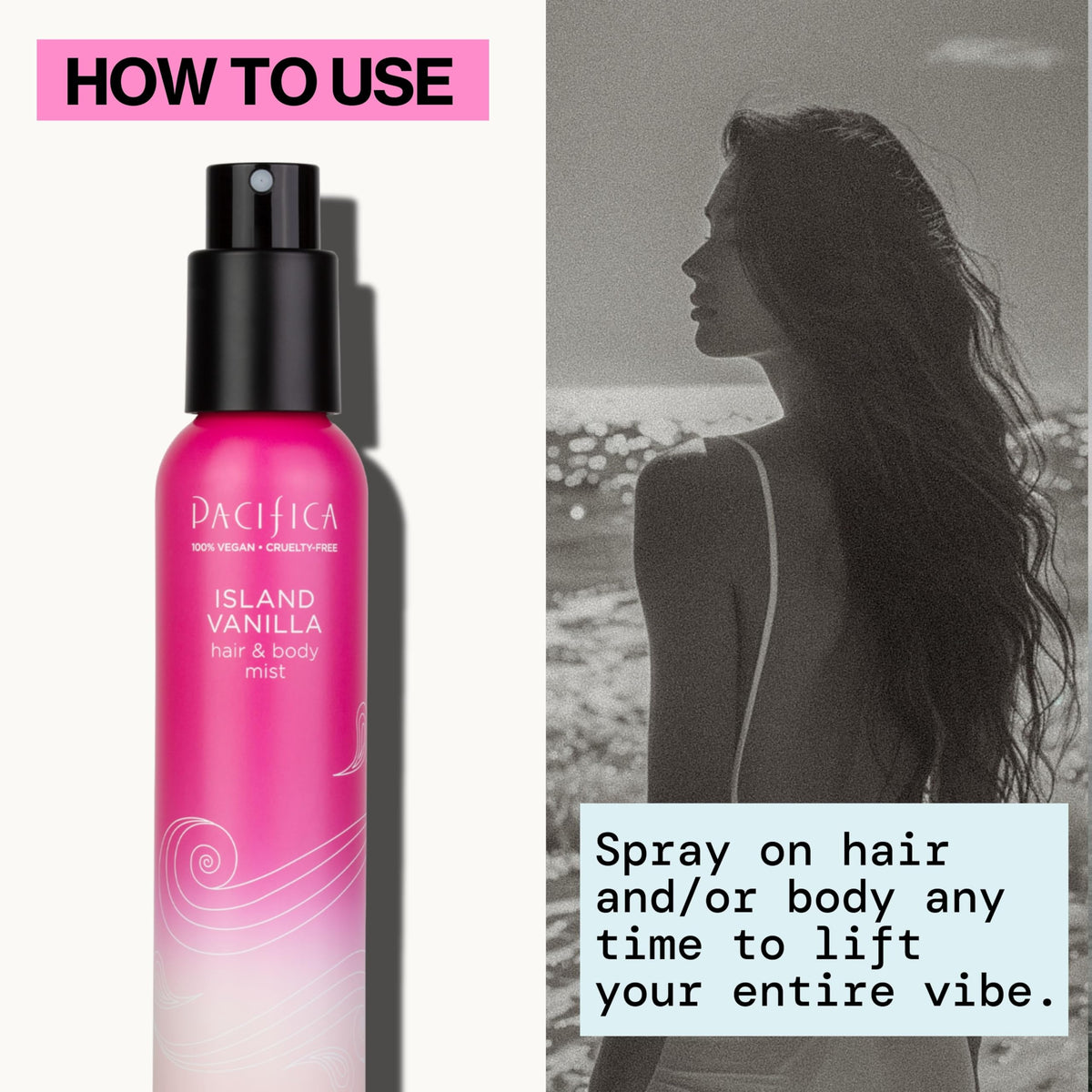Pacifica Island Vanilla Body Mist 5 oz with ingredients