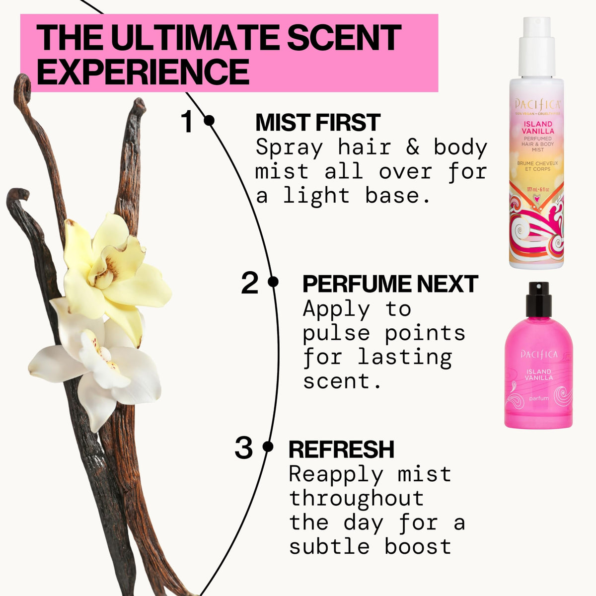 Pacifica Island Vanilla Hair Mist 6 oz packaging display