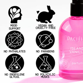 Pacifica Island Vanilla Spray Perfume 2oz bottle with tropical background
