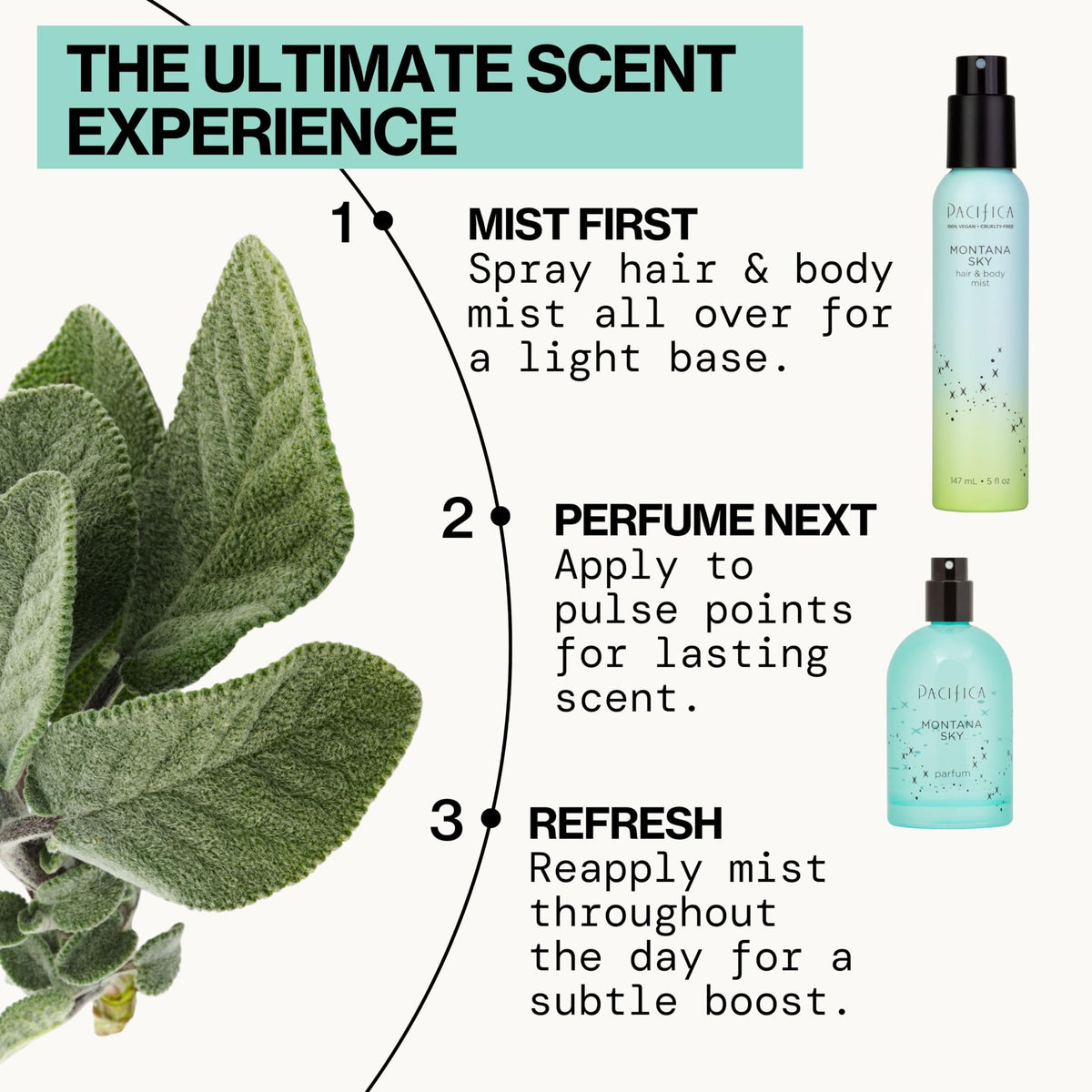 Pacifica Montana Sky Body Mist 5 oz on a vanity table