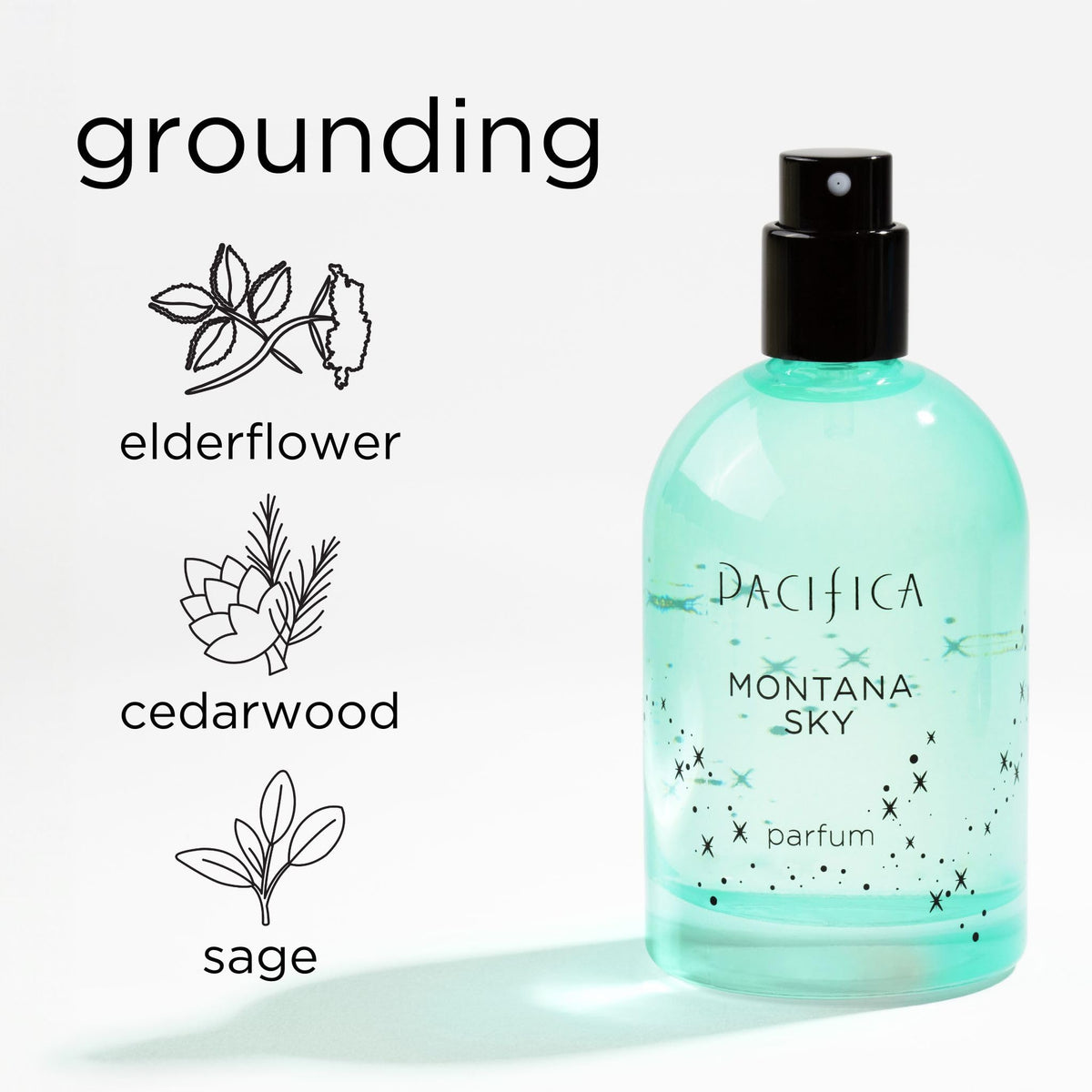 Pacifica Montana Sky Spray Perfume on a wooden surface