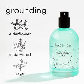 Pacifica Montana Sky Spray Perfume on a wooden surface