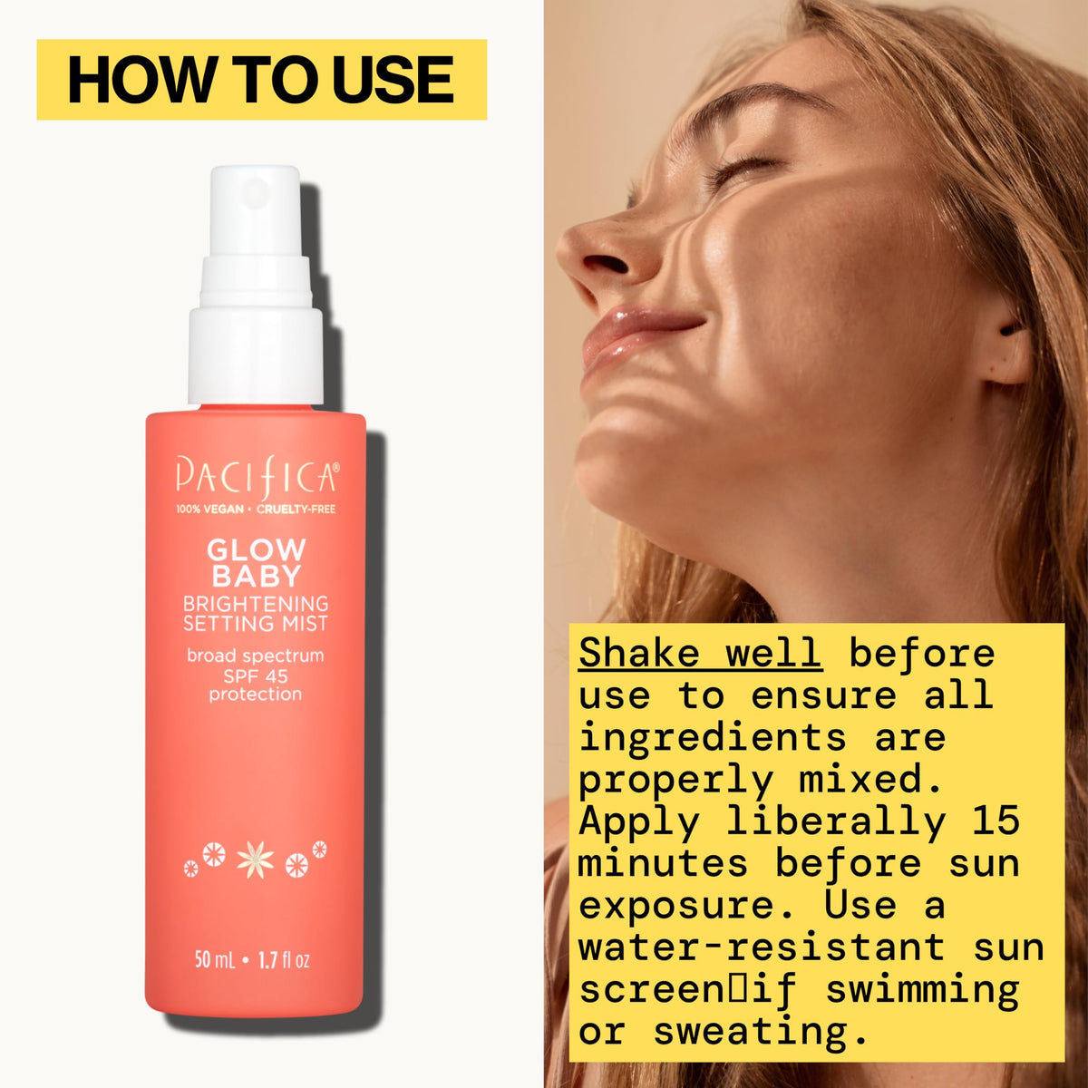 Pacifica Setting Spray Glow Baby Brightening Mist application on skin